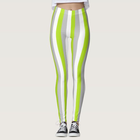 Verticale linegroen, zilver en witte strepen leggings (Voorkant)