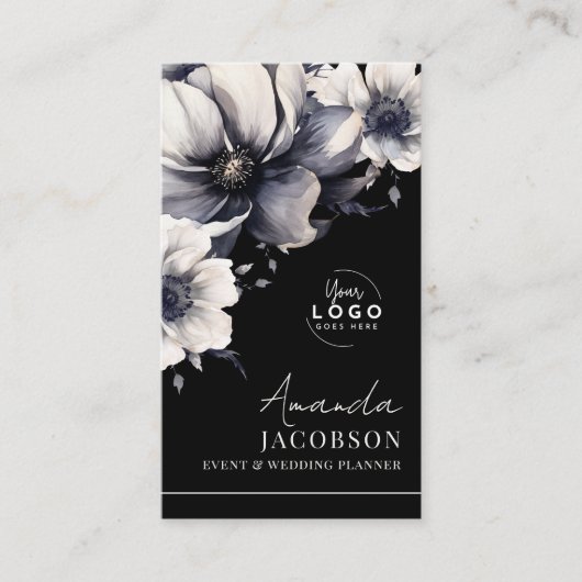 Verticale Logo Black Floral Elegant Professional Visitekaartje (Voorkant)