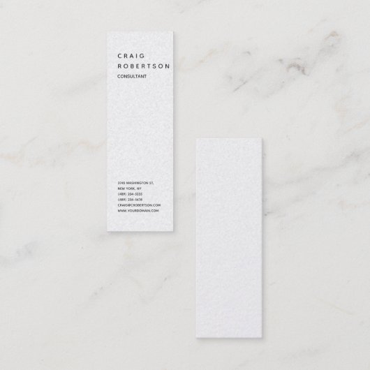 Verticale minimalistische effen moderne witte tren mini visitekaartje (Voorkant / Achterkant)
