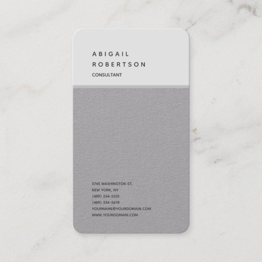 Verticale minimalistische vlakte Modern Gray Visitekaartje (Voorkant)