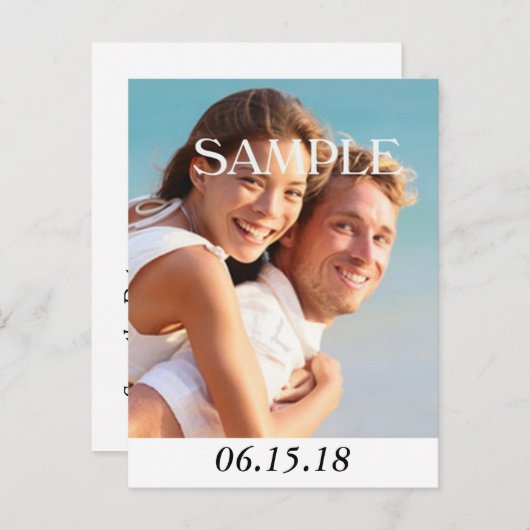 Verticale moderne foto Save the Date Wedding Aankondigingskaart (Voorkant / Achterkant)