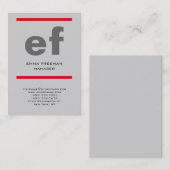 Verticale moderne lichtgrijze rode monogram rode l visitekaartje (Voorkant / Achterkant)