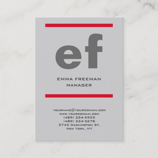 Verticale moderne lichtgrijze rode monogram rode l visitekaartje (Voorkant)