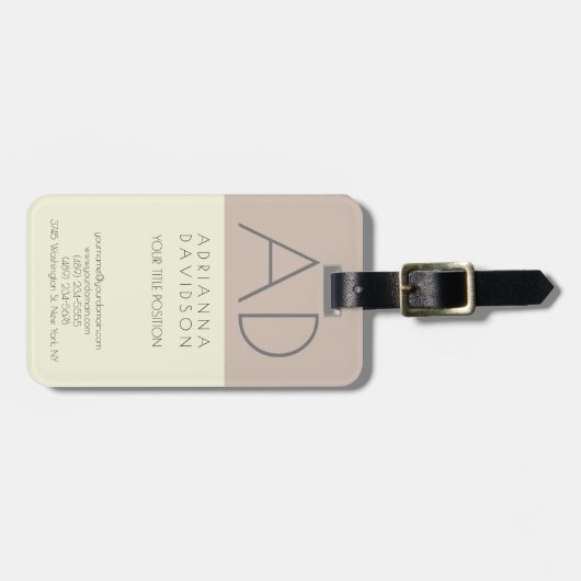 Verticale monogram minimalistisch beige kleurenren bagagelabel (Voorkant horizontaal)