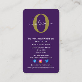 Verticale Monogram Script Naam Paars Wit Goud Visitekaartje