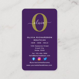 Verticale Monogram Script Naam Paars Wit Goud Visitekaartje
