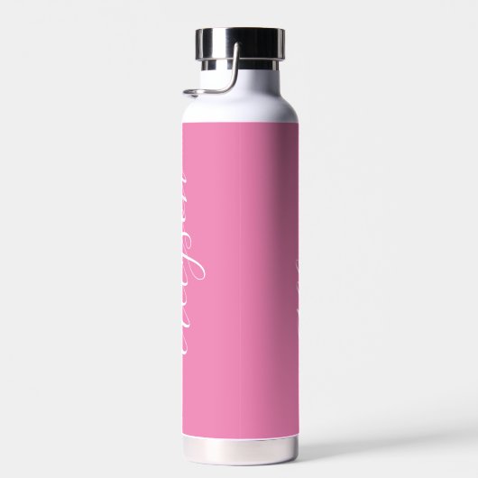 Verticale naam personaliseren, wit script, roze waterfles (Rechts)