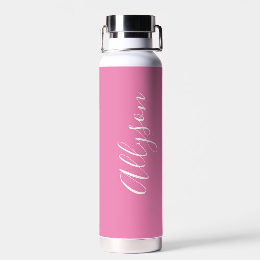 Verticale naam personaliseren, wit script, roze waterfles (Achterkant)