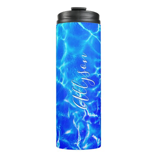 Verticale naam personaliseren Witte script, Blauwe Thermosbeker (Voorkant)