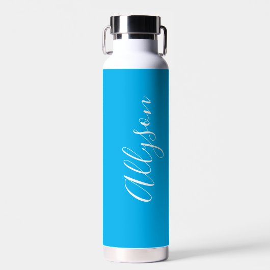 Verticale naam personaliseren, witte script, lucht waterfles (Voorkant)