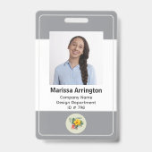 Verticale neutrale grijze fotonaamkaart badge (Voorzijde)