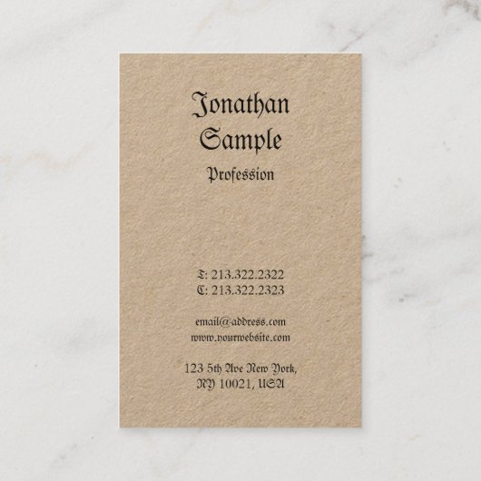 Verticale  nostalgische klassieke look Real Kraft Visitekaartje (Achterkant)