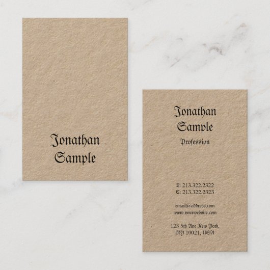 Verticale  nostalgische klassieke look Real Kraft Visitekaartje (Voorkant / Achterkant)