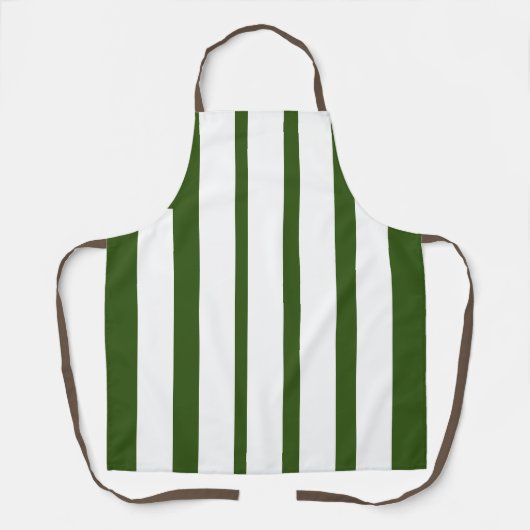 Verticale olijfgroene en witte strepen schort (Voorkant)