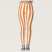 Verticale Oranje en witte strepen Leggings (Voorkant)