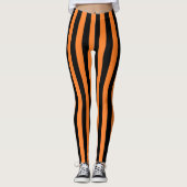 Verticale Oranje en zwarte strepen Leggings (Voorkant)