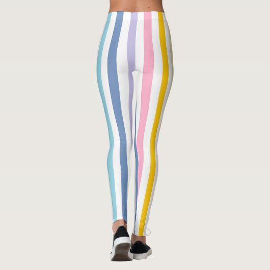 Verticale pasteelregenboog en witte strepen leggings (Achterkant)