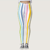Verticale pasteelregenboog en witte strepen leggings (Voorkant)