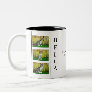Verticale Pet Memorial Layout met Foto Trio Tweekleurige Koffiemok