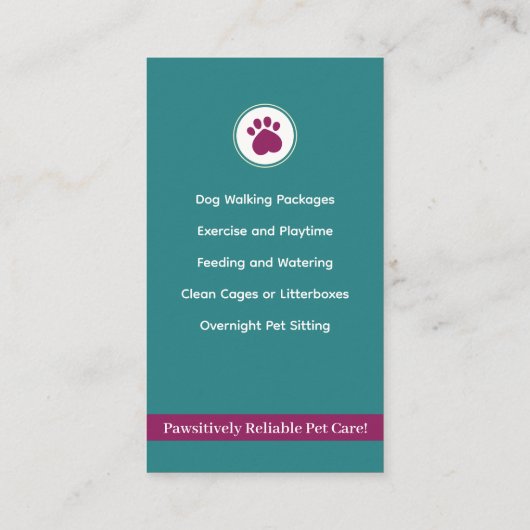 Verticale Pet Sitting Pawprint Visitekaartje (Achterkant)