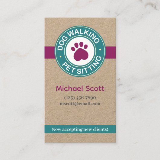 Verticale Pet Sitting Pawprint Visitekaartje (Voorkant)