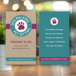 Verticale Pet Sitting Pawprint Visitekaartje
