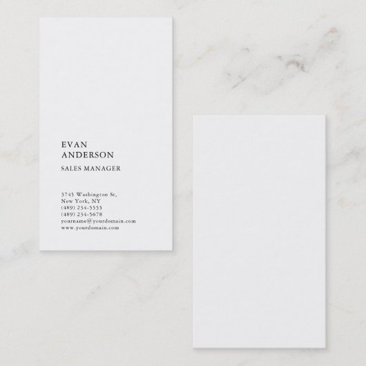 Verticale Plain Eenvoudig Zwart Wit Modern Visitekaartje (Voorkant / Achterkant)