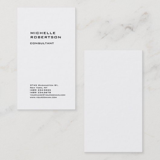 Verticale Plain White Trendy Consultant Visitekaartje (Voorkant / Achterkant)