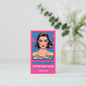 Verticale Pop Art Neon Roze Blauw Make-up Artiest Visitekaartje (Staand voorkant)