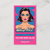Verticale Pop Art Neon Roze Blauw Make-up Artiest Visitekaartje (Voorkant)