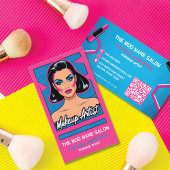 Verticale Pop Art Neon Roze Blauw Make-up Artiest Visitekaartje