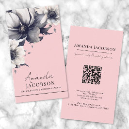 Verticale QR Blush Pink Floral Elegant Professiona Visitekaartje
