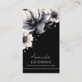 Verticale QR-code Zwart Bloemen Elegant Profession Visitekaartje (Voorkant)