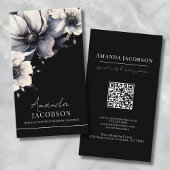 Verticale QR-code Zwart Bloemen Elegant Profession Visitekaartje