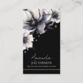 Verticale QR-code Zwart Bloemen Elegant Profession Visitekaartje (Voorkant)