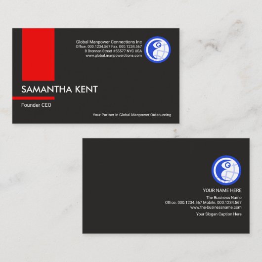 Verticale Red Column Stripe Manpower Consultant Visitekaartje (Voorkant / Achterkant)