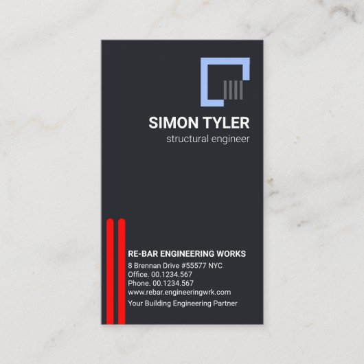 Verticale Red Re-Bar Lines Structurele Engineer Visitekaartje (Voorkant)