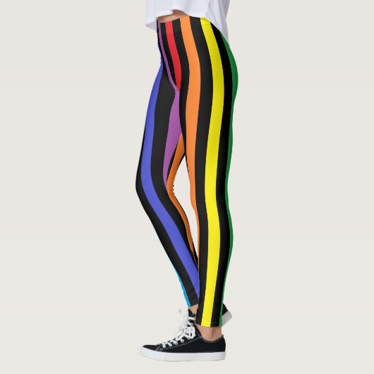 Verticale regenboog en zwarte strepen leggings (Links)