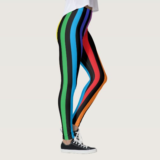 Verticale regenboog en zwarte strepen leggings (Rechts)