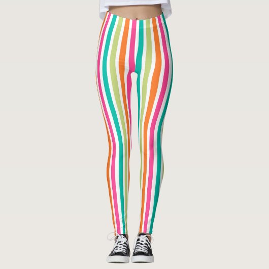 verticale regenboog strepen, kleurrijke retro-mult leggings (Voorkant)