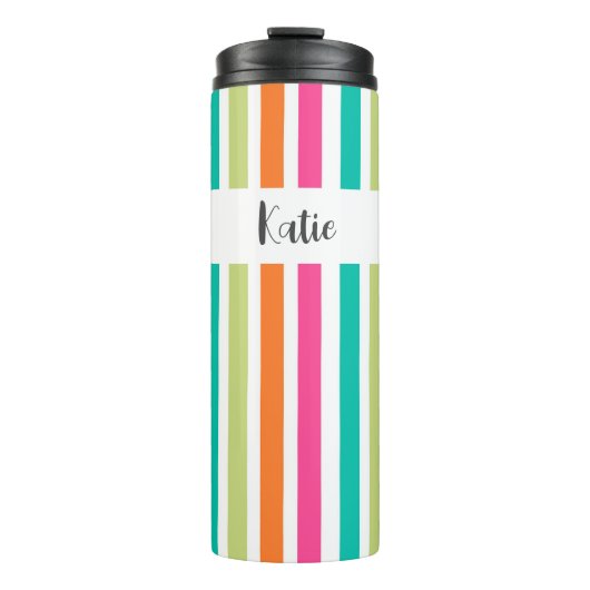 verticale regenboog strepen, kleurrijke retro-mult thermosbeker (Voorkant)