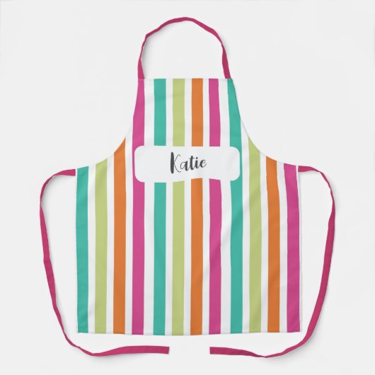 Verticale regenboog strepen, kleurrijke retro schort (Voorkant)