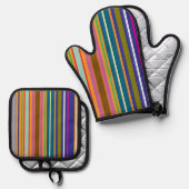 Verticale Retro Strepen Kleurrijk Ovenwant & Pannenlap Set (Voorkant / Achterkant)