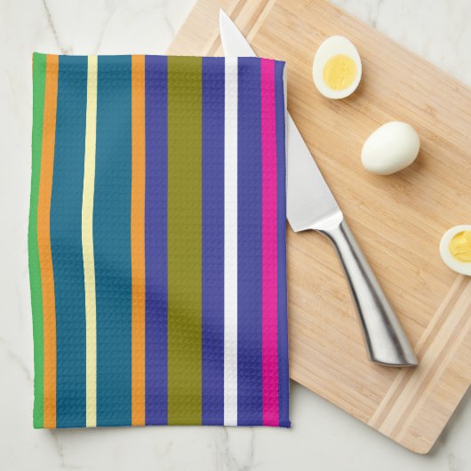 Verticale Retro Strepen Kleurrijk Theedoek (Quarter Fold)