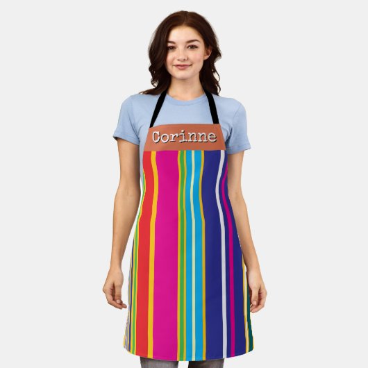 Verticale Retro Strepen Kleurrijke Schort (Gedragen)