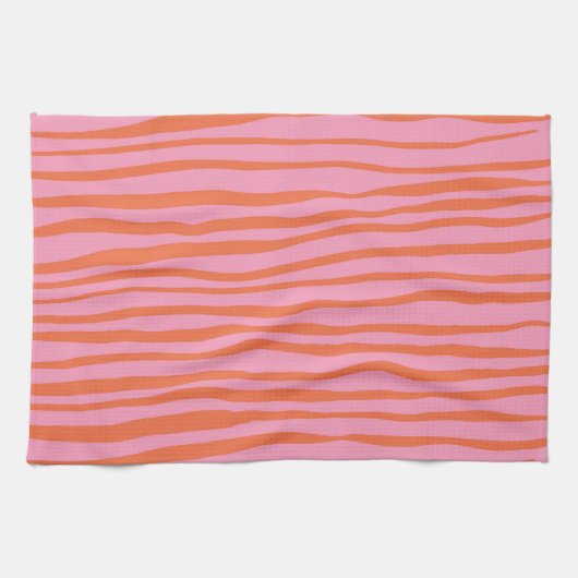 Verticale retrogolvende lijnen - pastel oranje en  theedoek (Horizontaal)