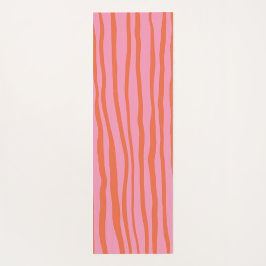 Verticale retrogolvende lijnen - pastel oranje en  yogamat (Achterkant)