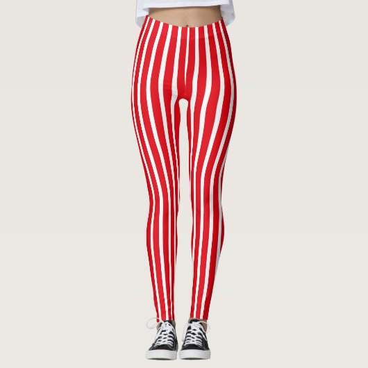 Verticale rode en witte streep Leggings (Voorkant)
