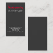 Verticale rode grijze fotografie visitekaartje (Voorkant / Achterkant)