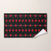 Verticale Rode Hart Kolommen op Zwart Bad Handdoek (Handdoek)